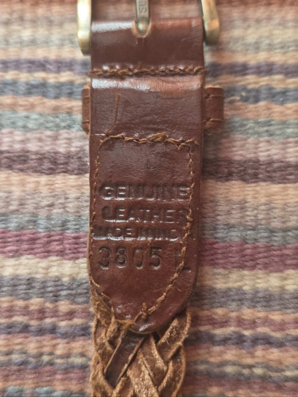 VTG Boho Braided Brown Leather Belt Brass Buckle Unbranded - Picture 2 of 10